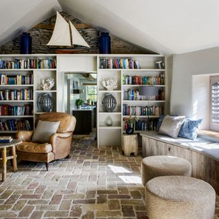 cornish dream home coastl living room with built in bookcase