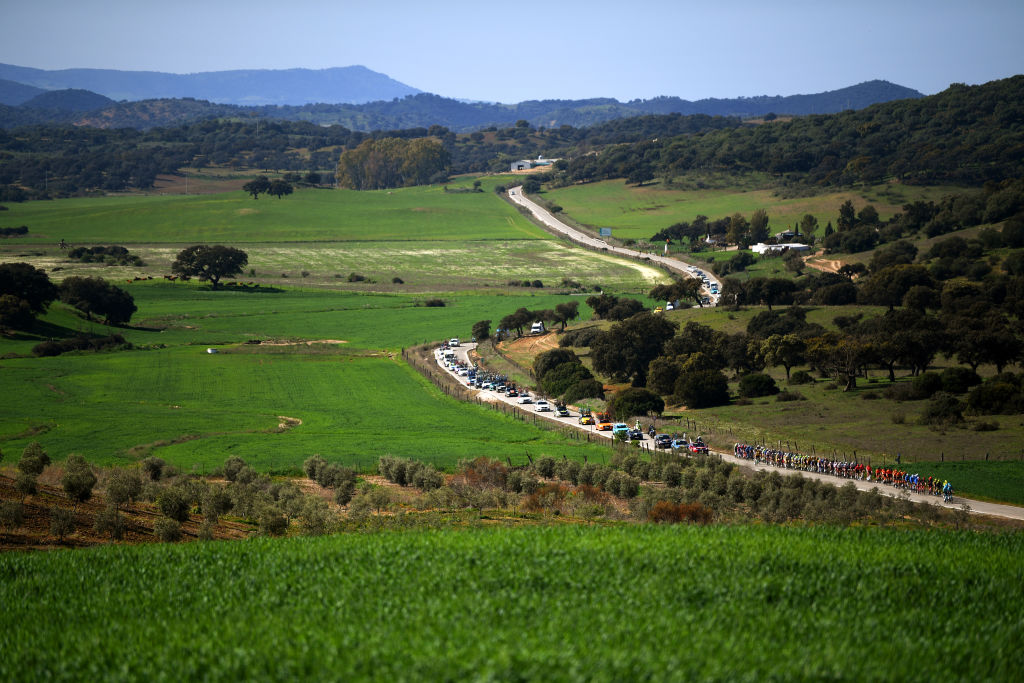 IZNJAR SPAIN FEBRUARY 20 Peloton Landscape during the 66th Vuelta a Andaluca Ruta del Sol 2020 Stage 2 a 1981km stage from Sevilla to Iznjar 527m VCANDALUCIA UCIProSeries on February 20 2020 in Iznjar Spain Photo by David RamosGetty Images
