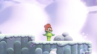 A screenshot from Super Mario Bros. Wonder Nintendo Switch 2 Edition showing Mario using the new Flower Pot power-up