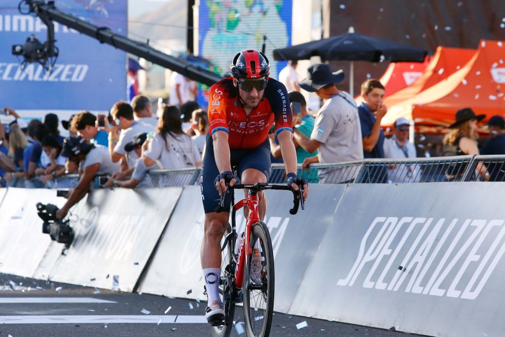 SAN JUAN ARGENTINA JANUARY 24 Elia Viviani of Italy and Team INEOS Grenadiers crosses the finish line during the 39th Vuelta a San Juan International 2023 Stage 3 a 1709km stage from Circuito San Juan Villicum to Circuito San Juan Villicum VueltaSJ2023 on January 24 2023 in San Juan Argentina Photo by Maximiliano BlancoGetty Images