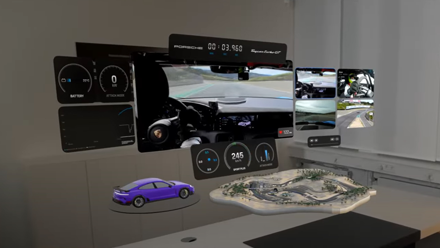 an image of the Apple Vision Pro being used with a Porsche virtual cockpit