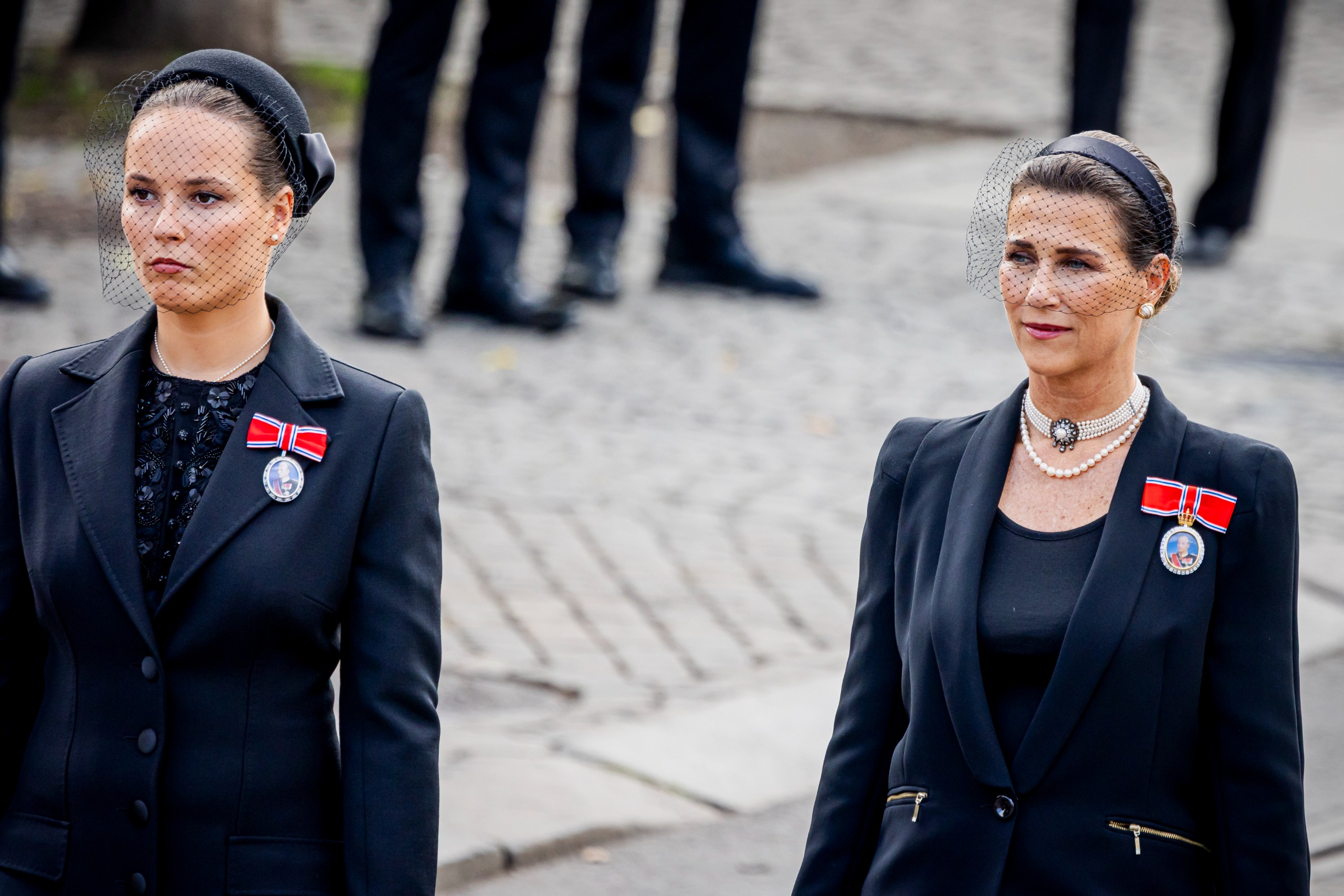 Crown Princess Ingird Alexandra and Princess Martha Louise wearing black at King Harald's funeral