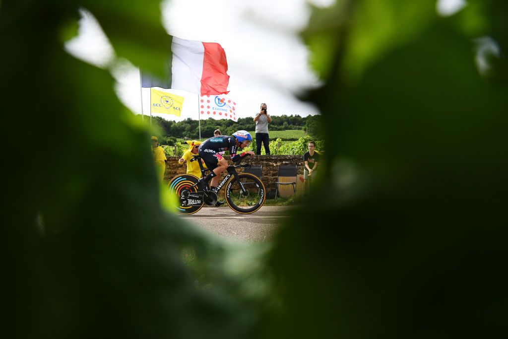 GEVREYCHAMBERTIN FRANCE JULY 05 Primoz Roglic of Slovenia and Team Red Bull BORA hansgrohe sprints during the 111th Tour de France 2024 Stage 7 a 253km individual time trial stage from NuitsSaintGeorges to GevreyChambertin UCIWT on July 05 2024 in GevreyChambertin France Photo by Dario BelingheriGetty Images