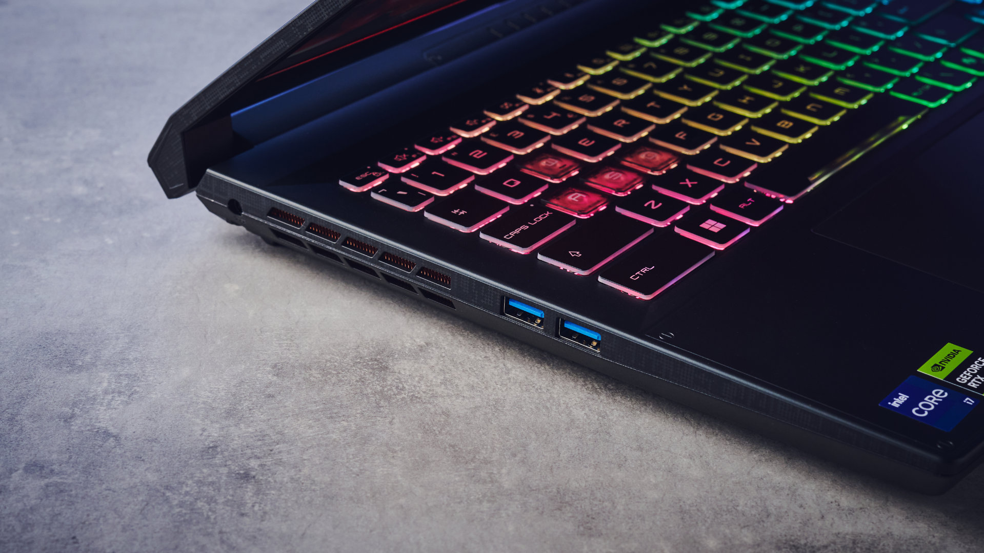 A black MSI Katana 15 HX B14W gaming laptop