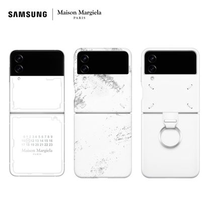 The Samsung x Masion Margiela Galaxy Z Flip 4 on a white background
