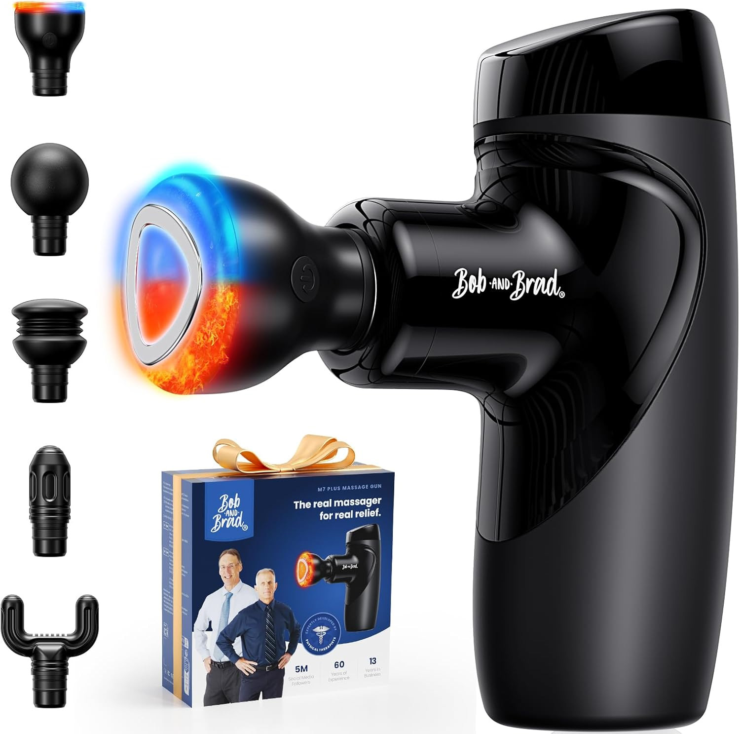 the bob and brad m7 plus mini massage gun with a heat attachment