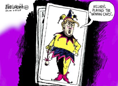 Political cartoon U.S. Hillary Trump Woman Card