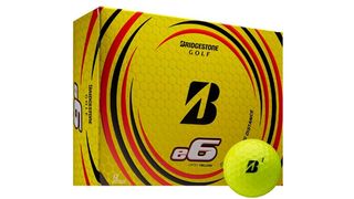 Bridgestone e6 yellow golf balls in their yellow packaging