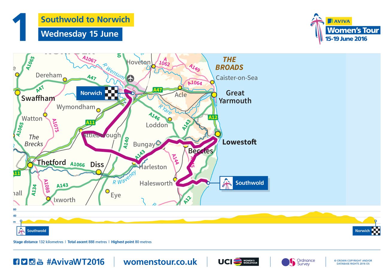 2016 Women's Tour stage 1 map
