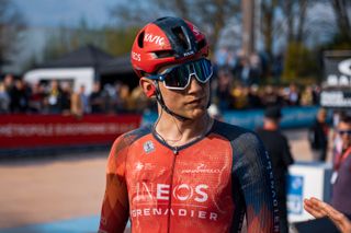 Josh Tarling stood inside Roubaix Velodrome