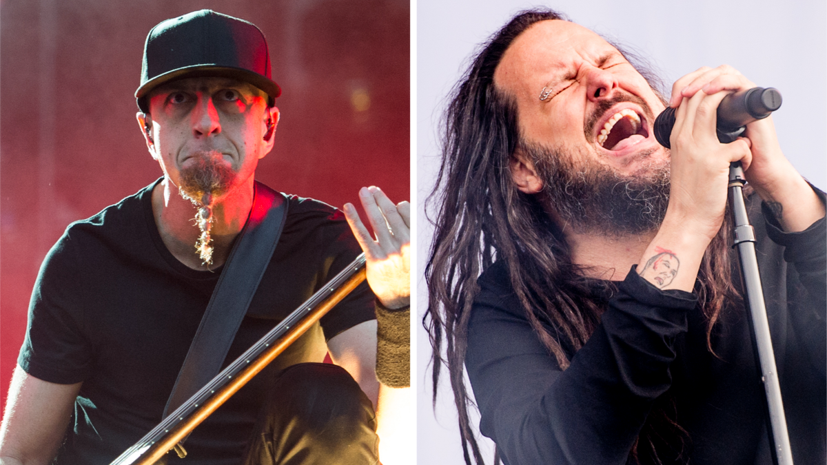 Shavo Odadjian onstage with System Of A Down in 2017 and Korn singer Jonathan Davis performing live in 2018