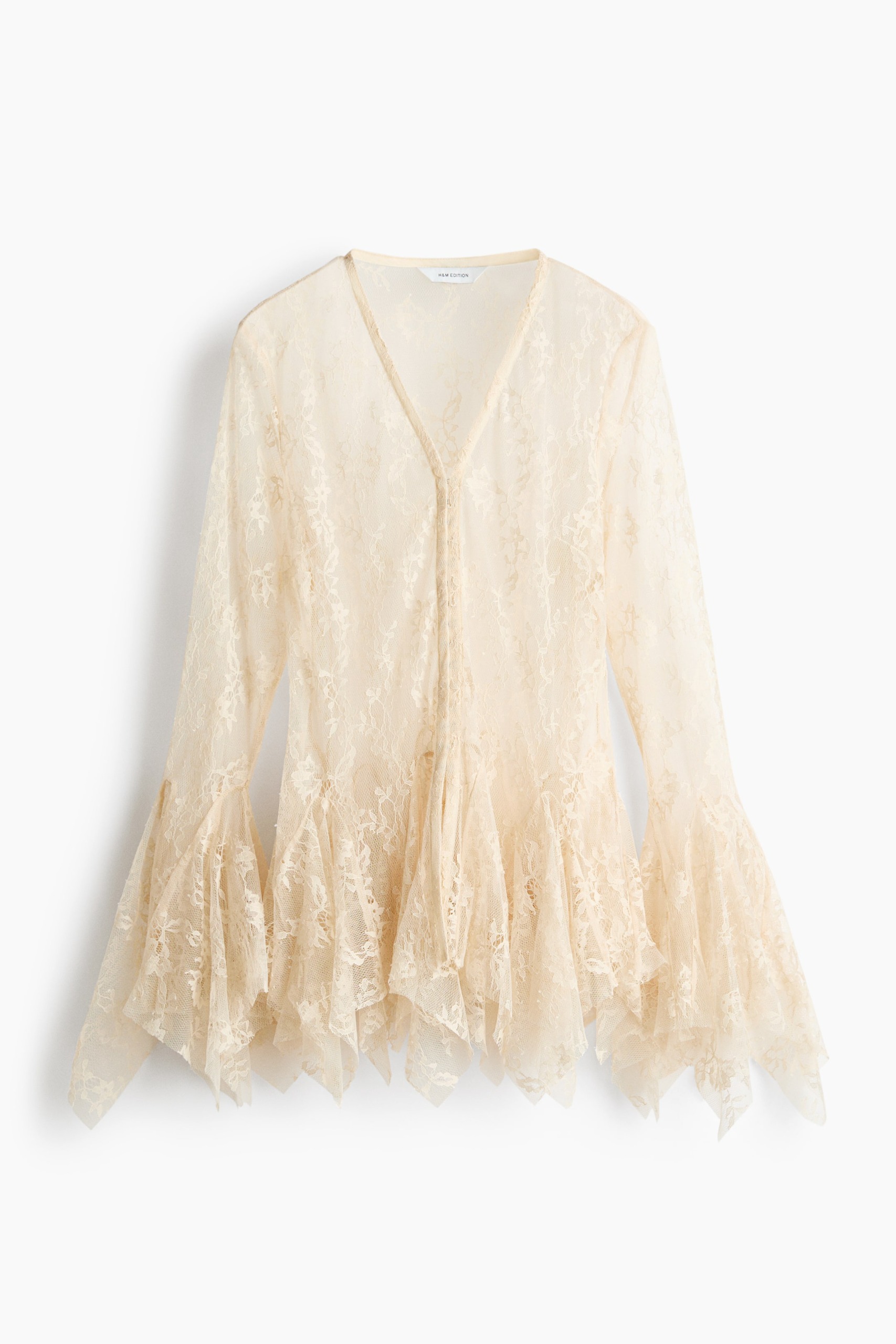 Godet-Pleated Lace Blouse