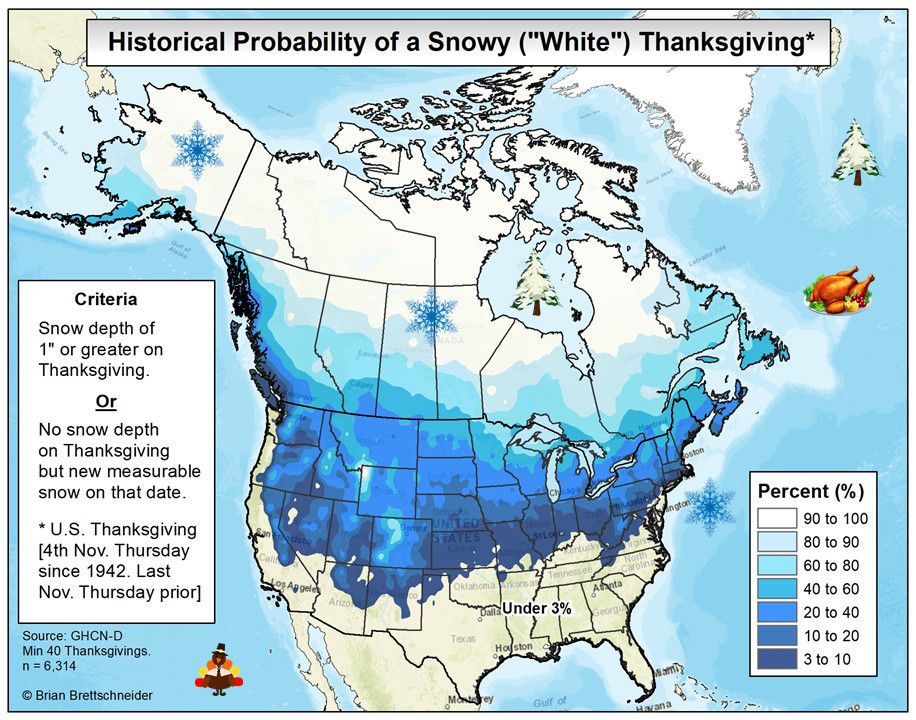 Thanksgiving snow map