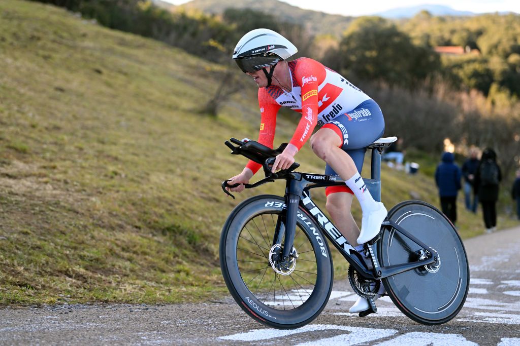 ALES FRANCE FEBRUARY 05 Mattias Skjelmose of Denmark and Team TrekSegafredo sprints during the 53rd Etoile de Besseges Tour Du Gard 2023 Stage 5 a 1066km individual time trial stage from Ales to Ales EDB2021 on February 05 2023 in Ales France Photo by Luc ClaessenGetty Images