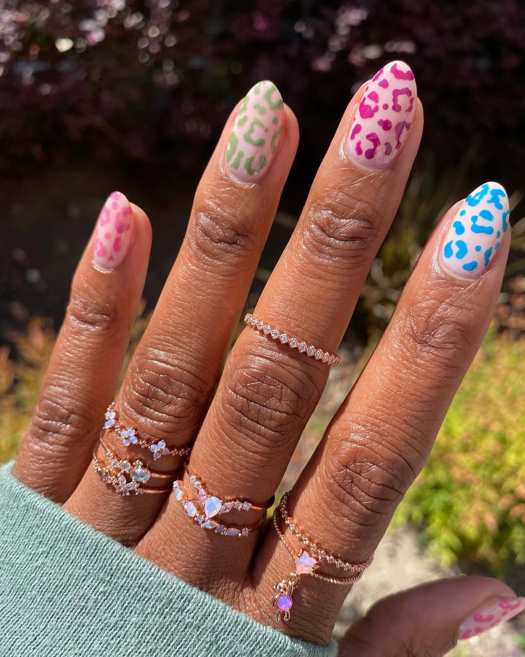 leopard nails in bright colors