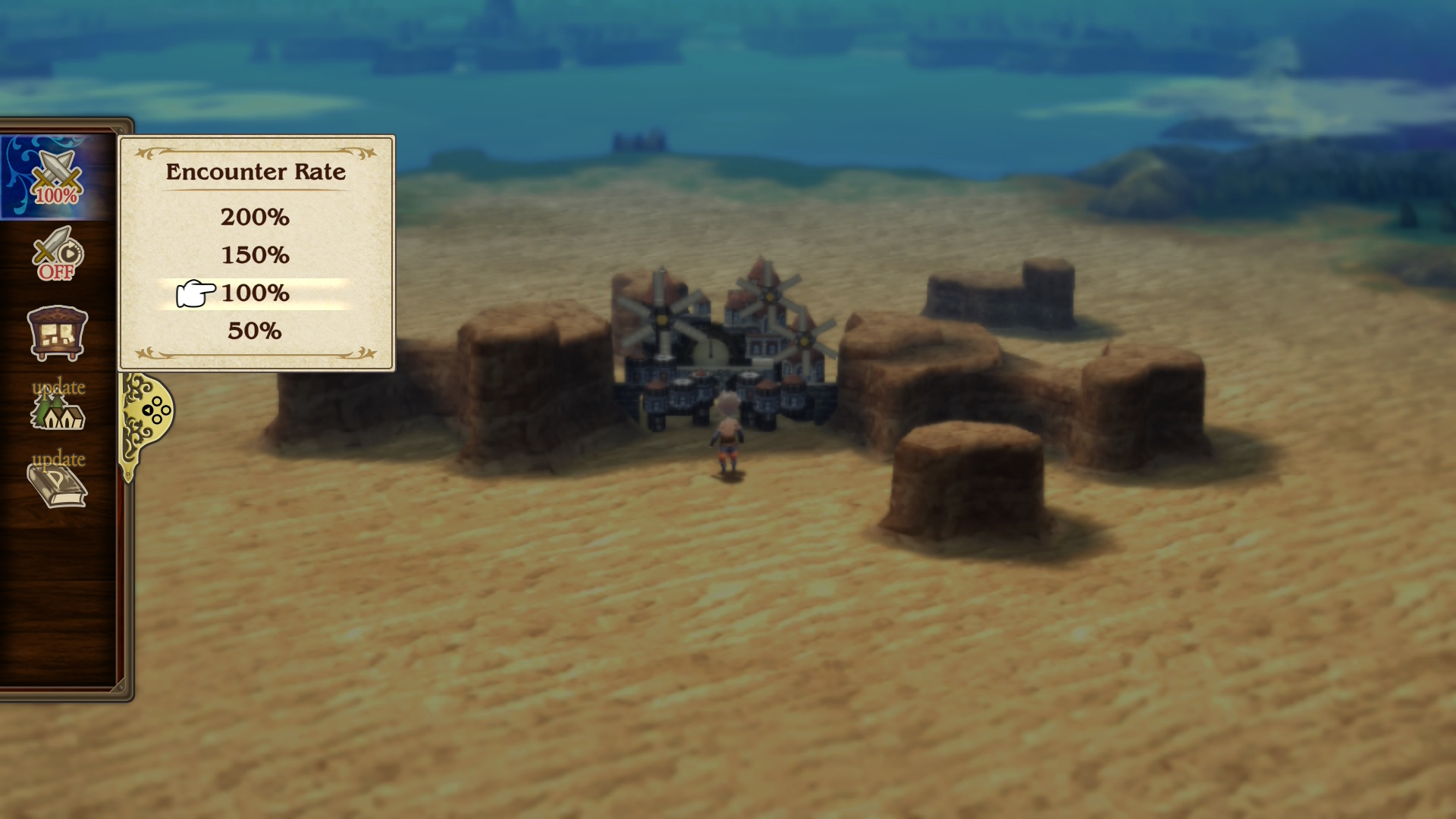 Bravely Default Flying Fairy HD Remaster screenshot of the player customizing th encounter rate to 100%