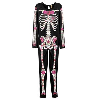 halloween skeleton costume with black white and pink colours