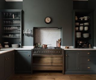 Color drenched green kitchen