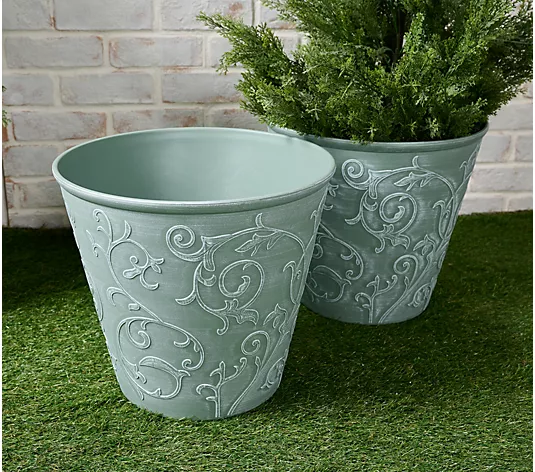 Garden Reflections 15" Diameter Scroll Design Planter 2-Pack