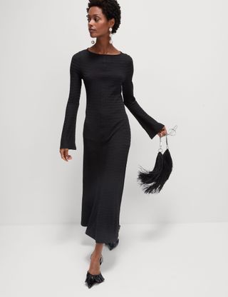 Textured Round Neck Midi Column Dress