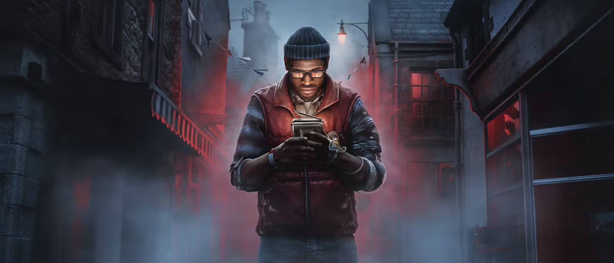 Silent Hill: Townfall keyart showing the protagonist Simon holding the CRT device