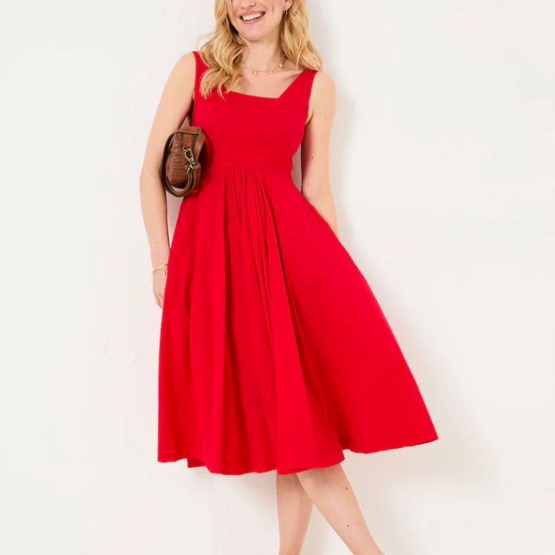 red midi dress with square neckline from Next