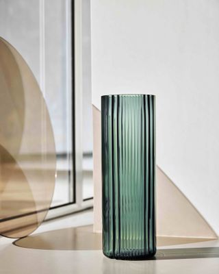 Zaha Hadid Design Tableware: green ribbed glass vase