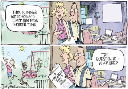 Editorial Cartoon Screen Time Smart Devices Kids Summer Vacation