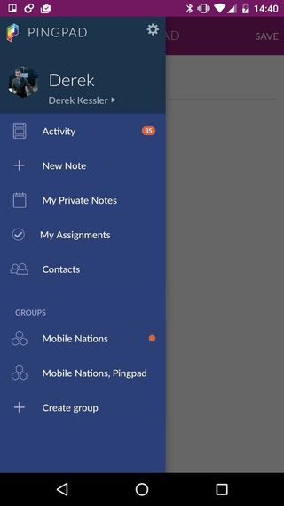 PingPad navigation menu