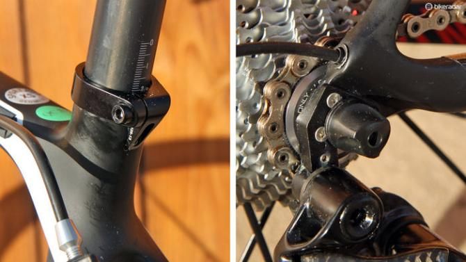 It's the small things: the seatpost collar shields the slot from road spray while the rear mech hanger's sandwich-type construction provides an unusually rigid foundation for the derailleur itself