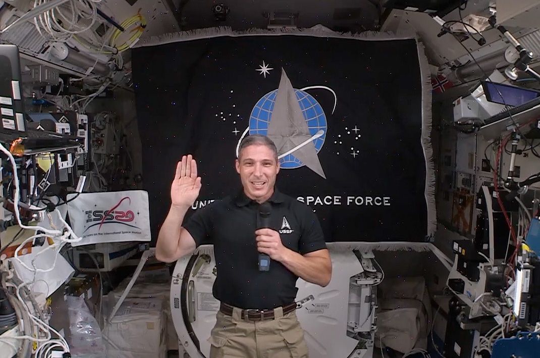 Col. Michael Hopkins, a NASA astronaut, recites the U.S. Space Force oath of enlistment while on the International Space Station on Friday, Dec. 18, 2020. Hopkins voluntarily transferred to the Space Force after 27 years serving in the Air Force.