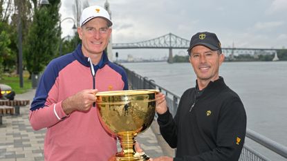 USA team Captain Jim Furyk and International team Captain Mike Weir walk around Old Montreal, Quebec, Canada, on September 13, 2023.