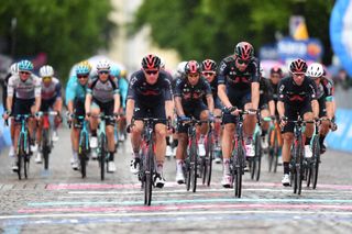 GORIZIA ITALY MAY 23 Filippo Ganna of Italy Nicolas Jonathan Castroviejo of Spain and Team INEOS Grenadiers and Teammates at arrival during the 104th Giro dItalia 2021 Stage 15 a 147km stage from Grado to Gorizia UCIworldtour girodiitalia Giro on May 23 2021 in Gorizia Italy Photo by Stuart FranklinGetty Images