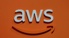 The AWS logo on an orange background