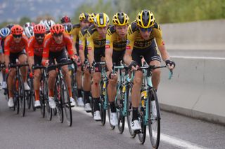 Jumbo-Visma’s Robert Gesink leads the bunch during stage 1 of the 2020 Tour de France in Nice