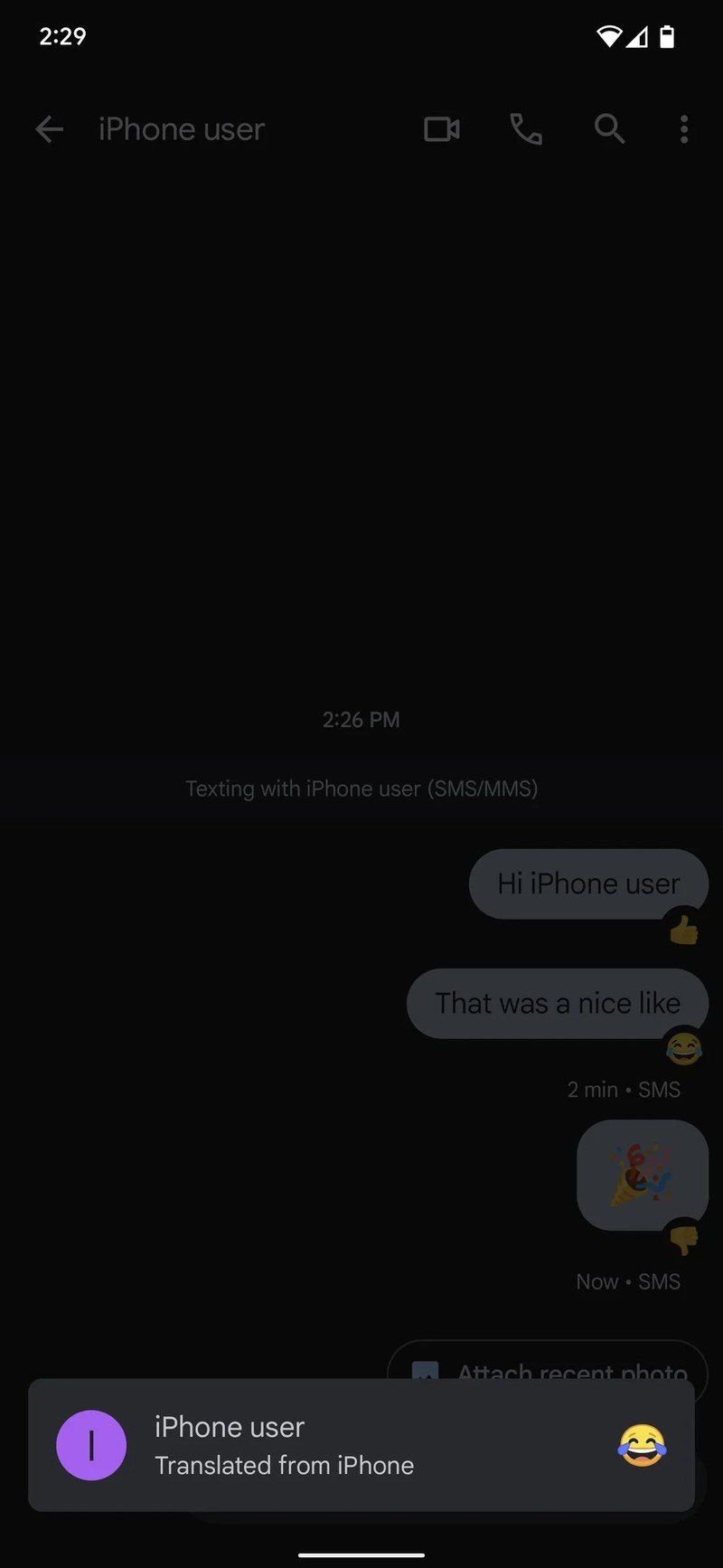 Google Messages Reaction