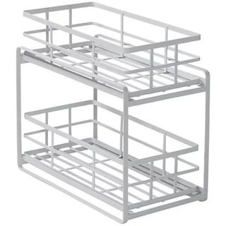 Two tiered white under sink metal storage caddy