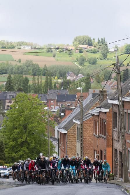 The Tour of Belgium peloton in action during stage 2 from Knokke-Heist to Ninove
