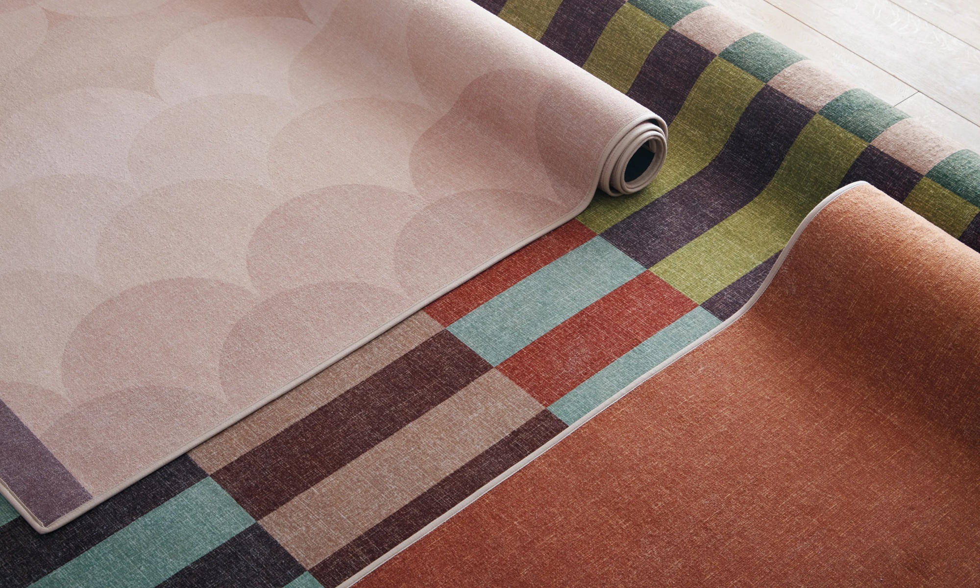 Hug Rug x Livingetc rug collaboration rolled on floor