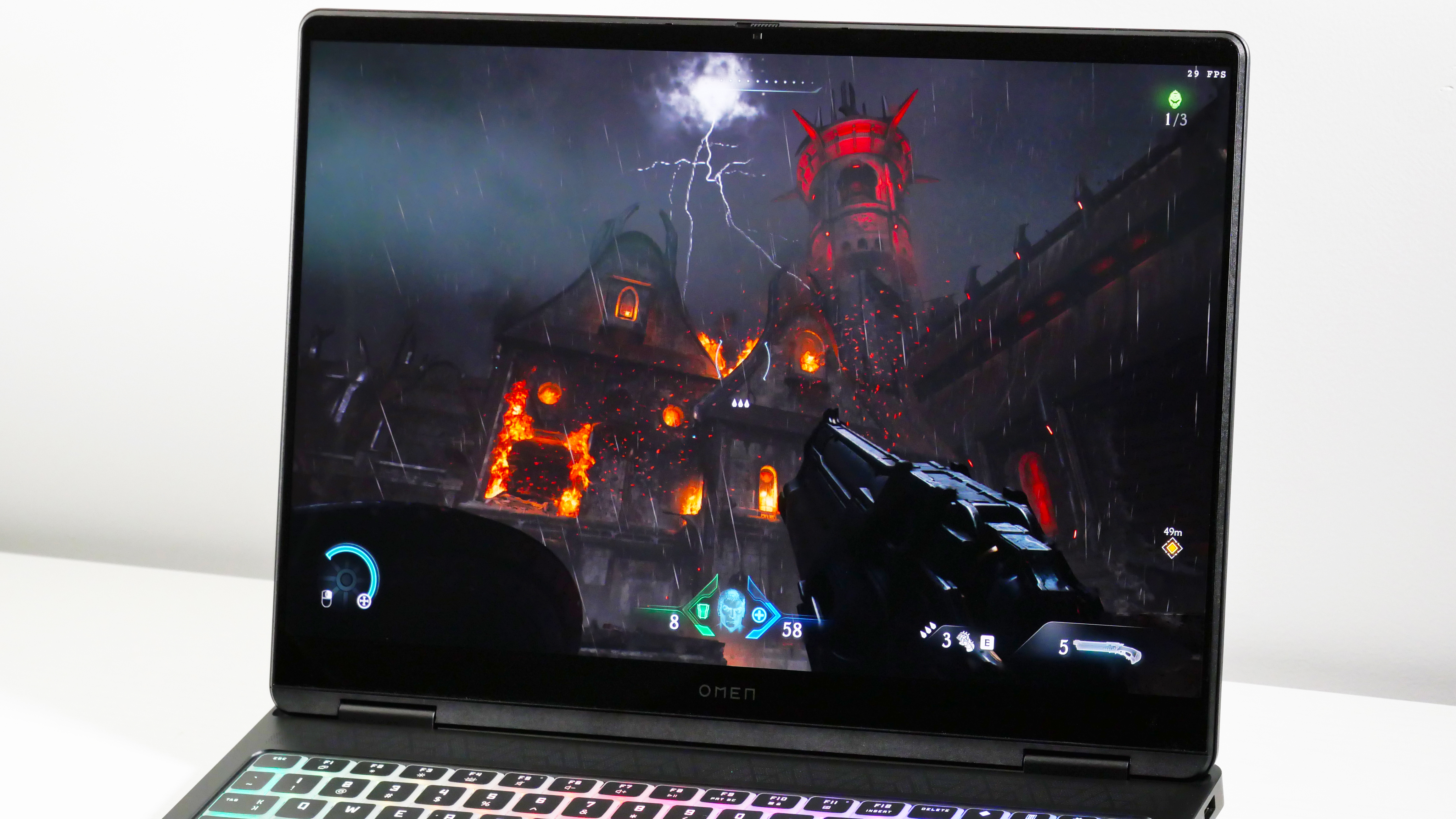 Doom The Dark Ages playing on the HP Omen Max 16.