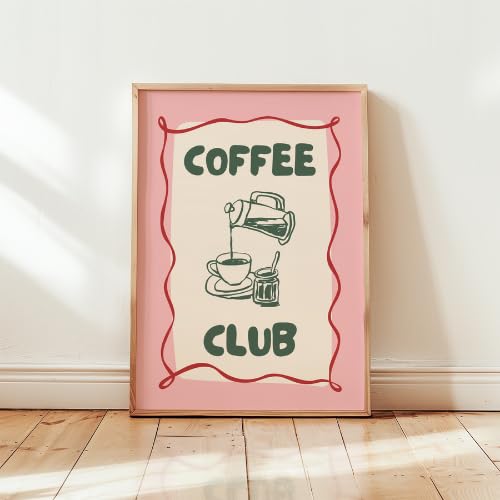 Coffee Club Wall Art Print, Pink and Green Retro Design, Colourful Kitchen Decor, Eclectic Kitchen Prints, Coffee Bar Decor, Girly Home Accessories