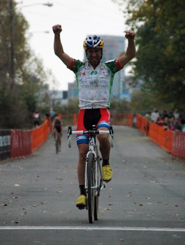 Tim Johnson salutes the crowd as he wins.