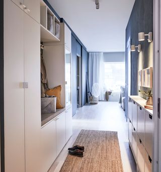 a hallway with ikea furniture
