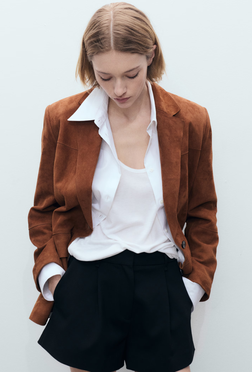 An image of a suede Mango jacket.
