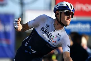 Ben Hermans (Israel Start-Up Nation) celebrates at finish line as winner of stage 3 