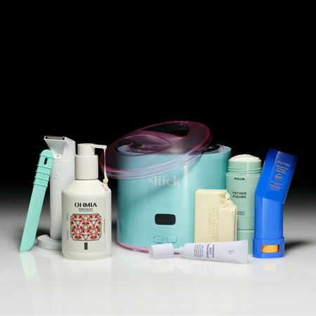 a selection of body care products on a black background with a white ground