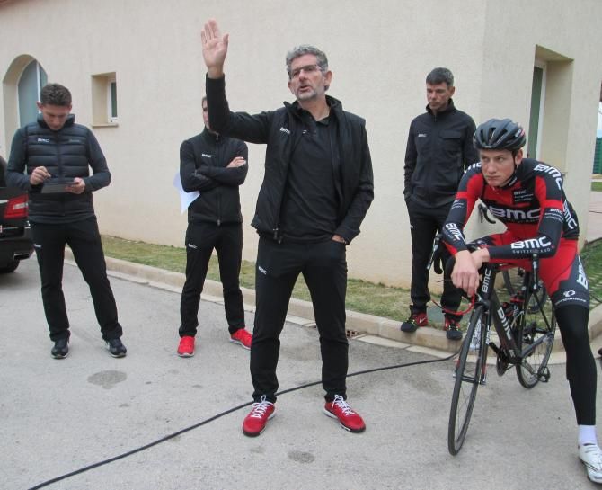 Sport Director Valerio Piva relays the day's training plan before the start of each training ride.