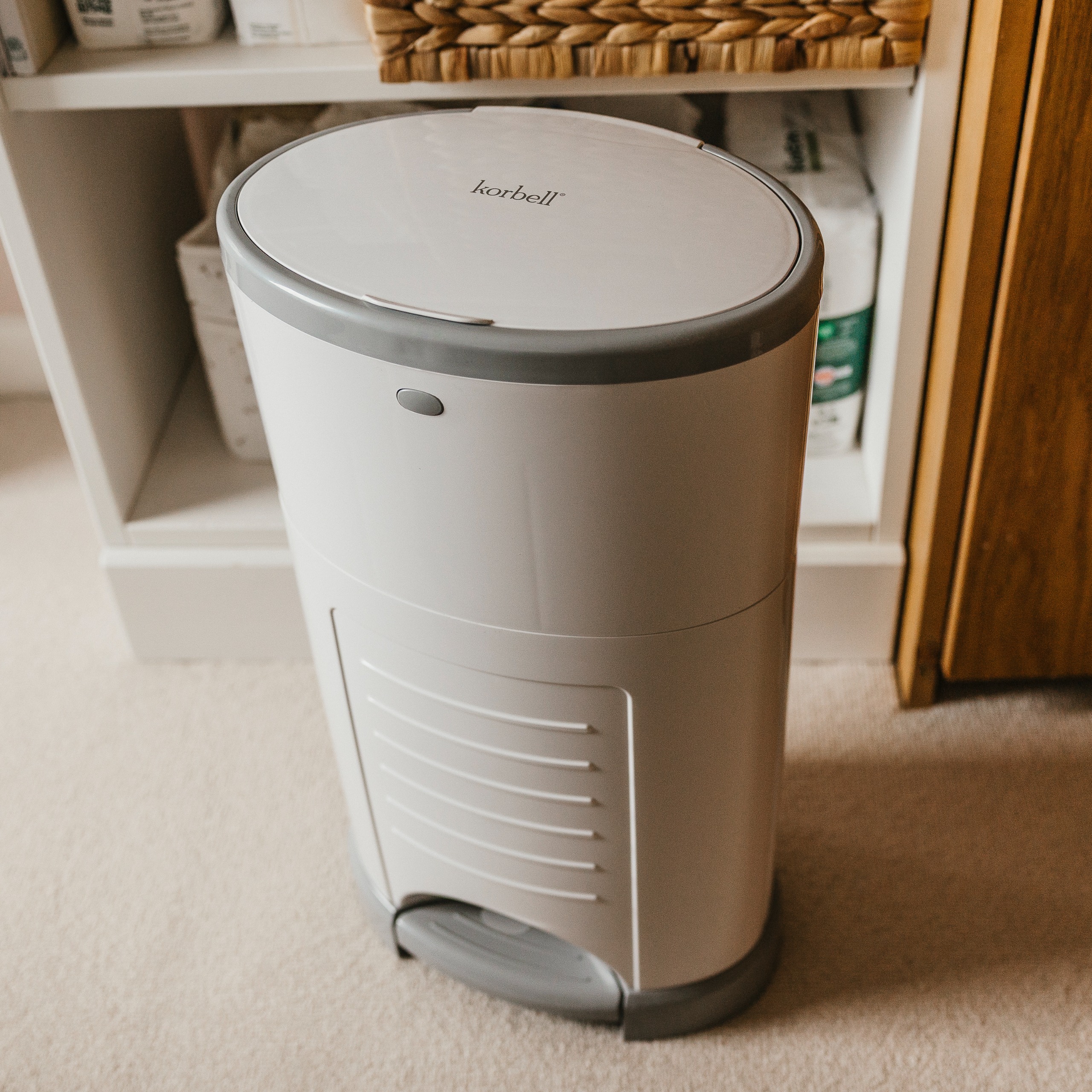 A close-up of the Korbell 16L classic nappy bin
