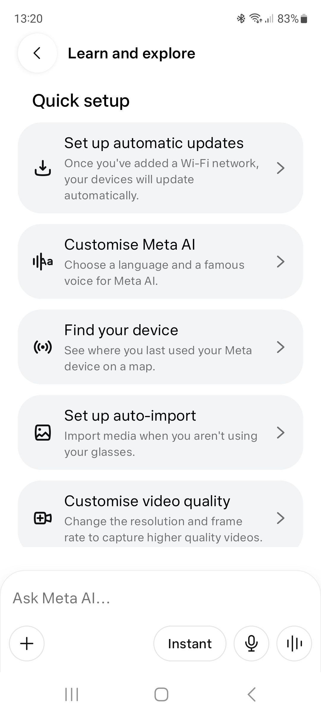 Ray-Ban Meta Gen 2 Headliner Meta AI app screenshots