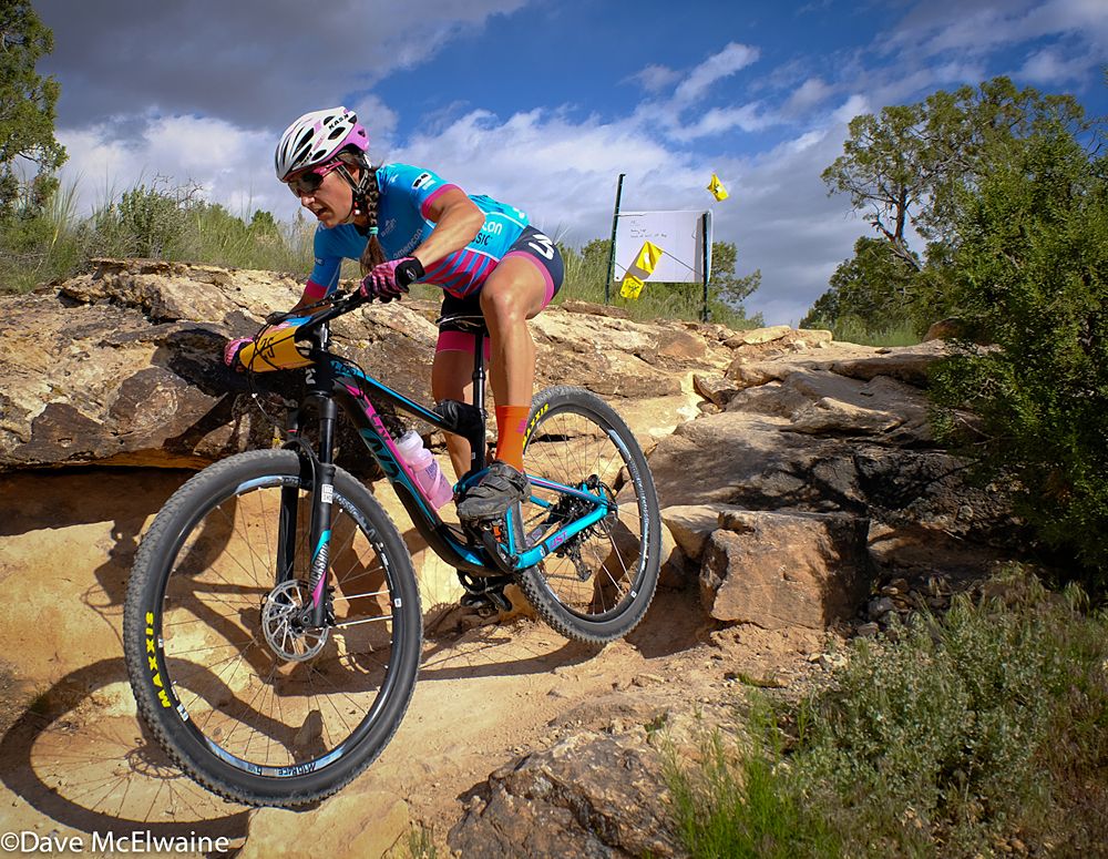 Courtenay McFadden (American Classic) riding to a podium finish in her first big mountain bike race